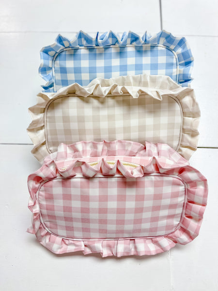 Light Pink  Gingham Frilly Pouch