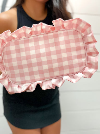 Light Pink  Gingham Frilly Pouch